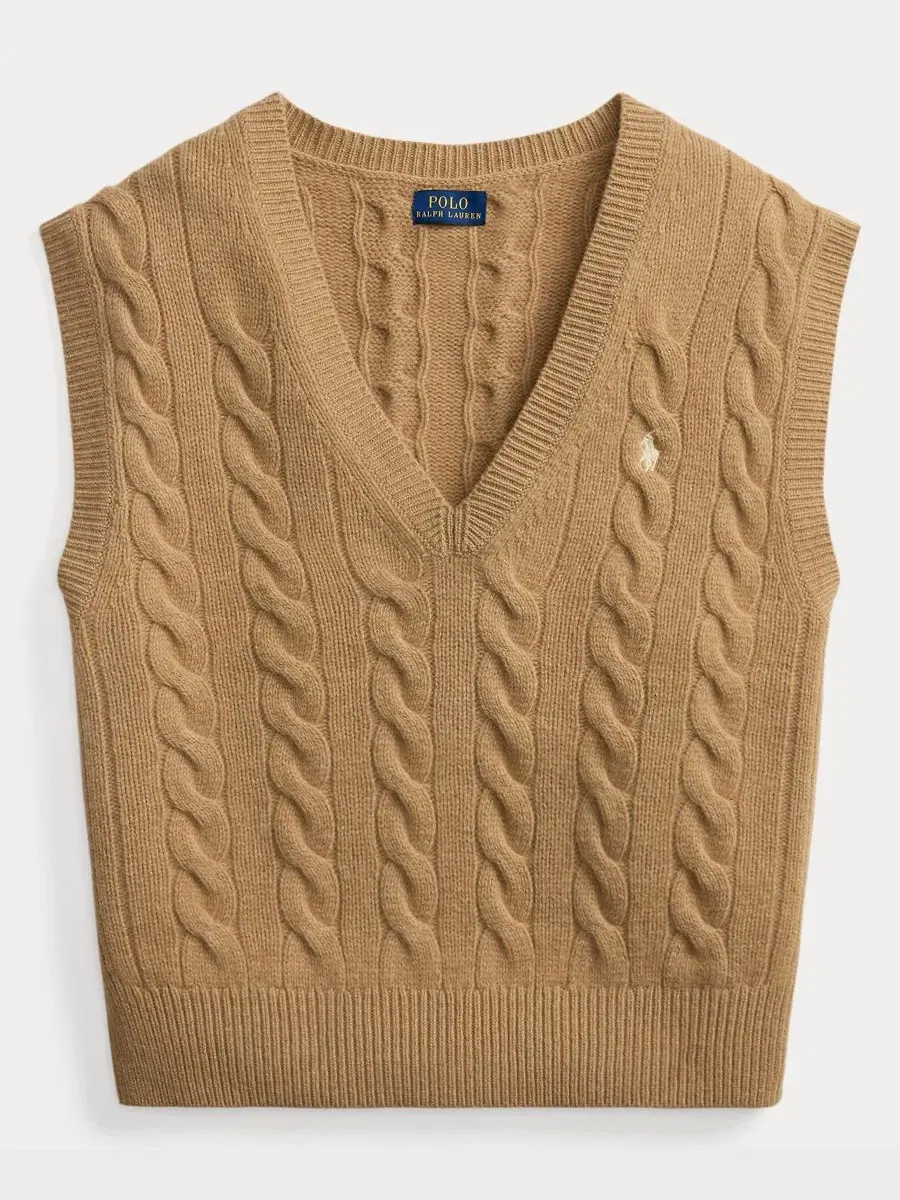Женский жилет без рукавов с V-образным вырезом, модель Collection Camel Melange Polo Ralph Lauren — изображение 5 из 6