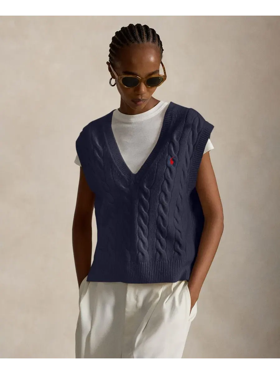Безрукавный свитер-жилет с V-образным вырезом Polo Ralph Lauren — изображение 1 из 5, темно-синий