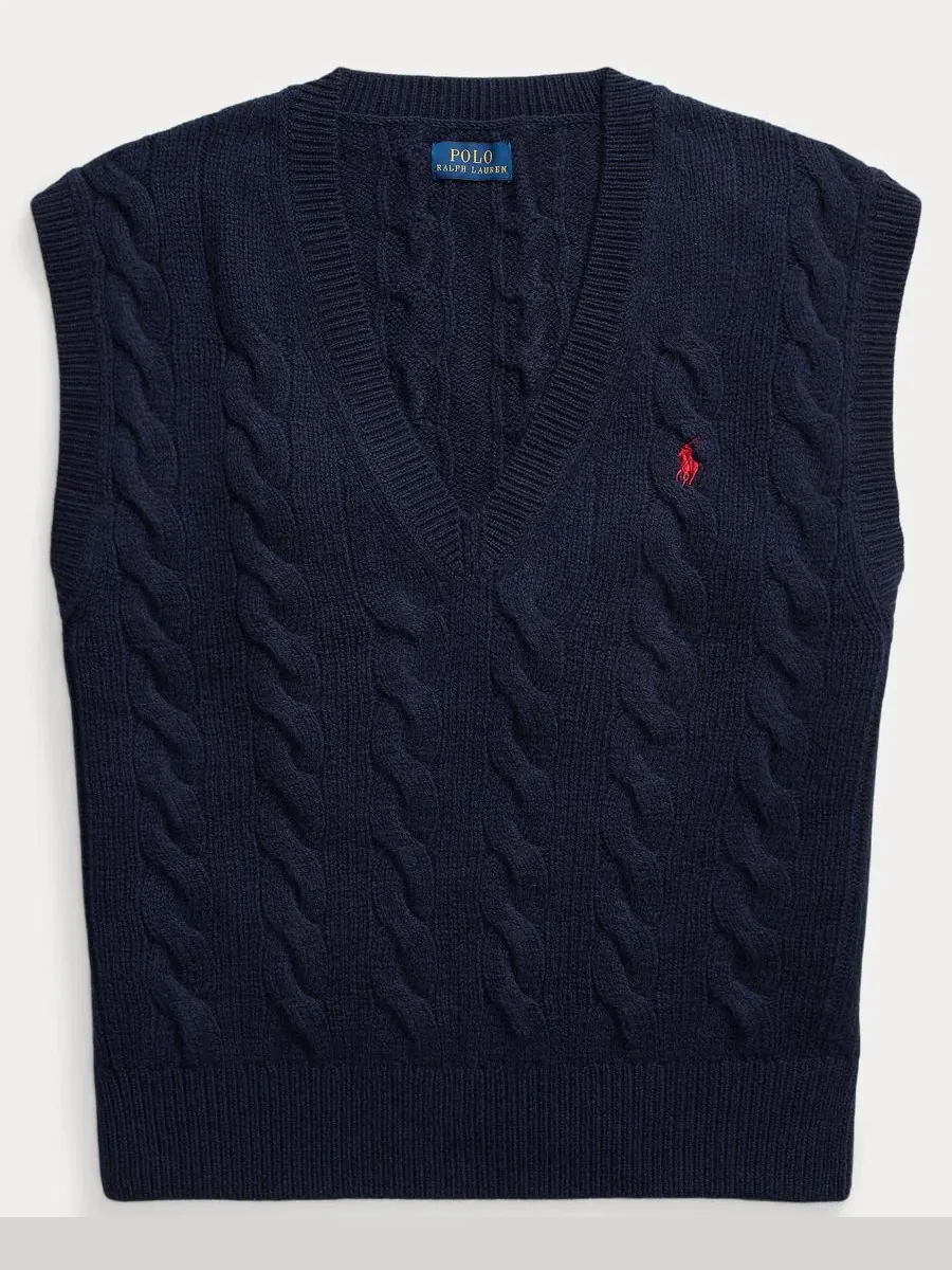 Безрукавный свитер-жилет с V-образным вырезом Polo Ralph Lauren — изображение 3 из 5, темно-синий