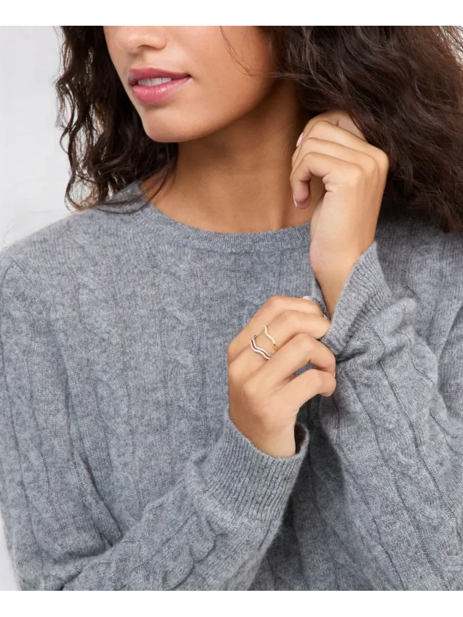 Свитер из кашемира с косами и круглым вырезом, модель Petite Cable-Knit Crewneck Charter Club — изображение 4 из 4, серый