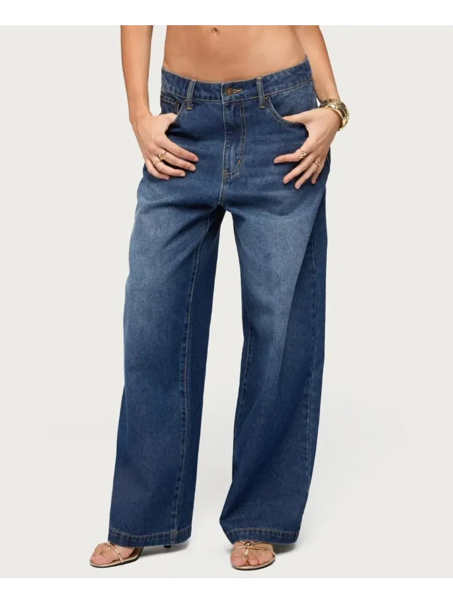 Джинсы свободного кроя с заниженной талией Nichol Low Rise Baggy Jeans Edikted — изображение 1 из 5, синий