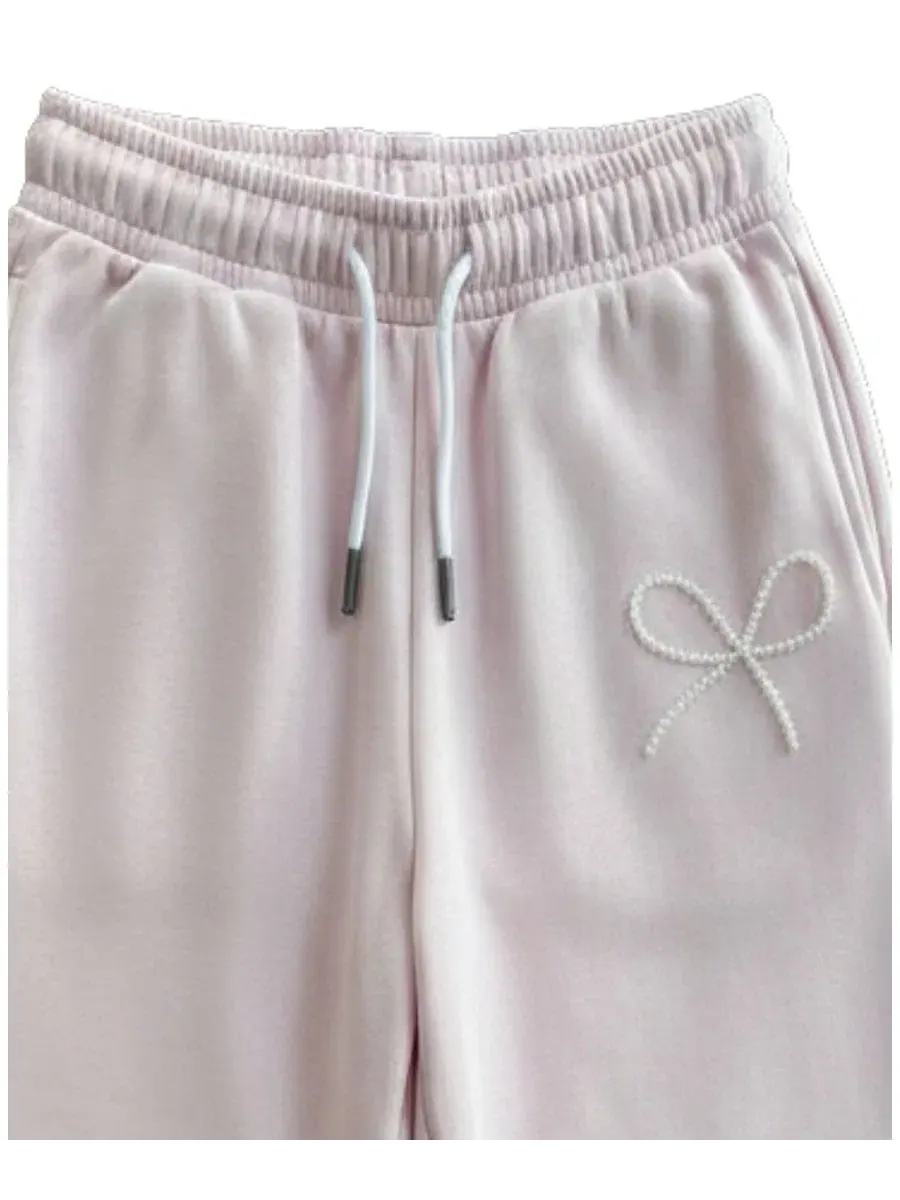 Спортивные брюки с широкой штаниной и мини-бусиной-бантом, модель Mini Imitation Pearl Bow Wide-Leg — изображение 3 из 3