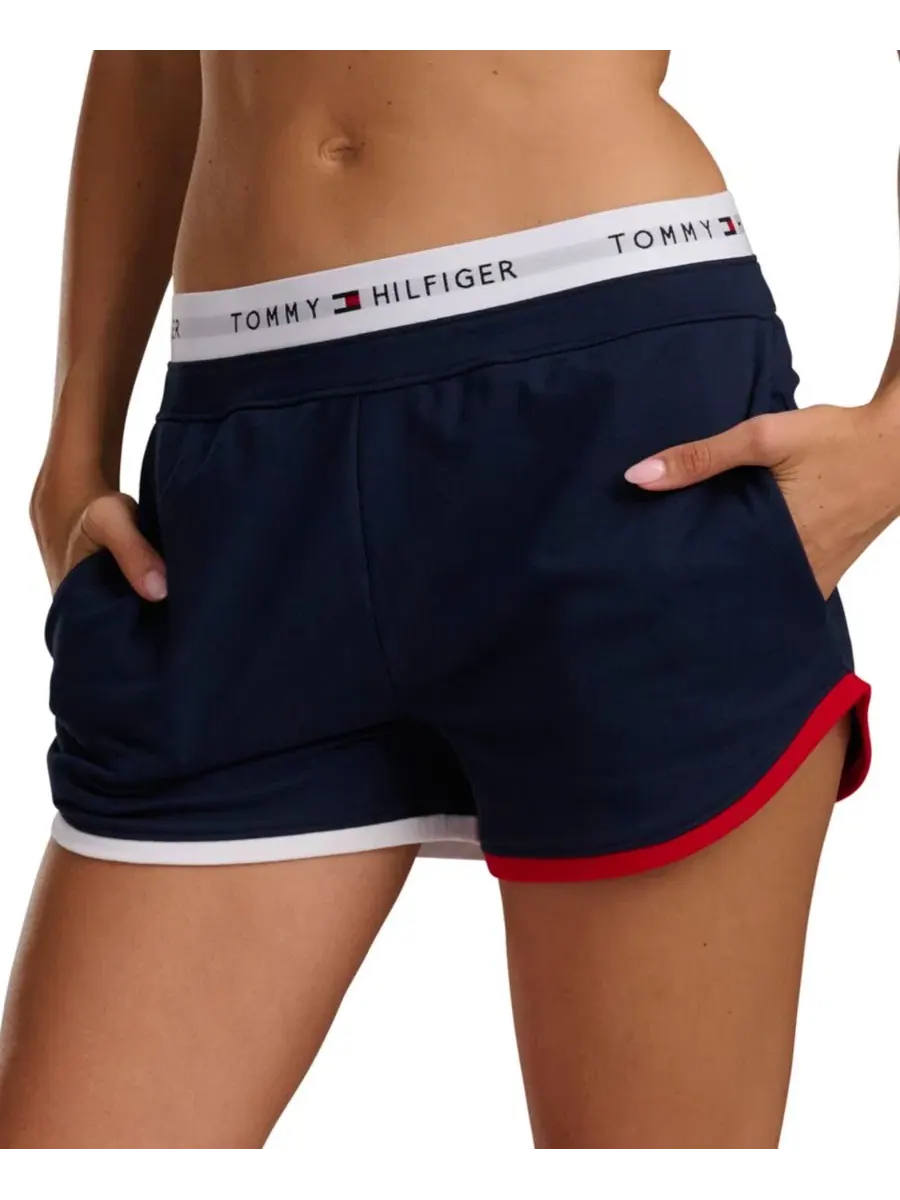 Женские шорты-боксеры из французского терри с логотипом Tommy Hilfiger — изображение 6 из 6, голубой