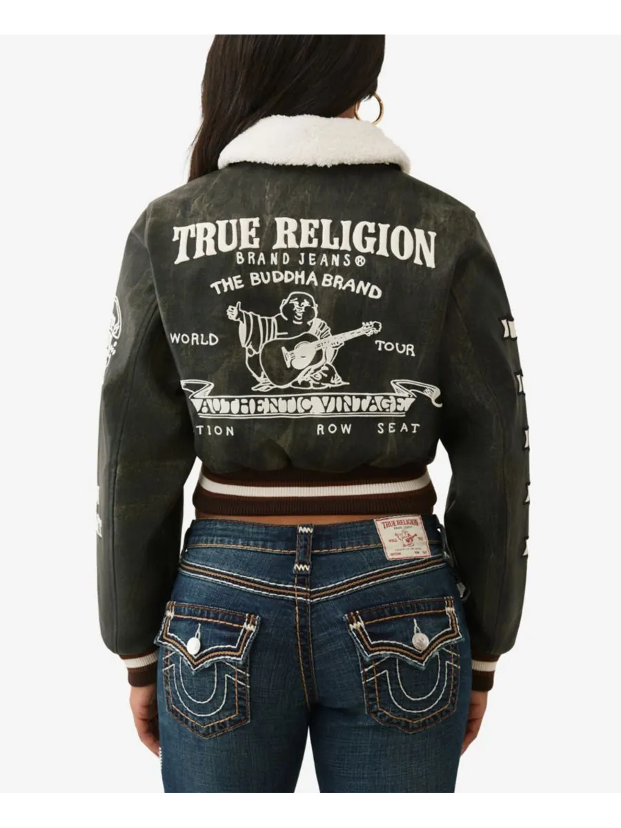 Женская куртка-авиатор с воротником из искусственной овчины True Religion — изображение 3 из 3, коричневый