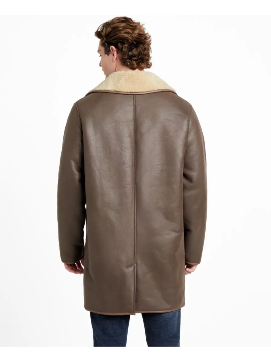 Мужское двубортное пальто из искусственной кожи GUESS — изображение 4 из 4, темный коричневый