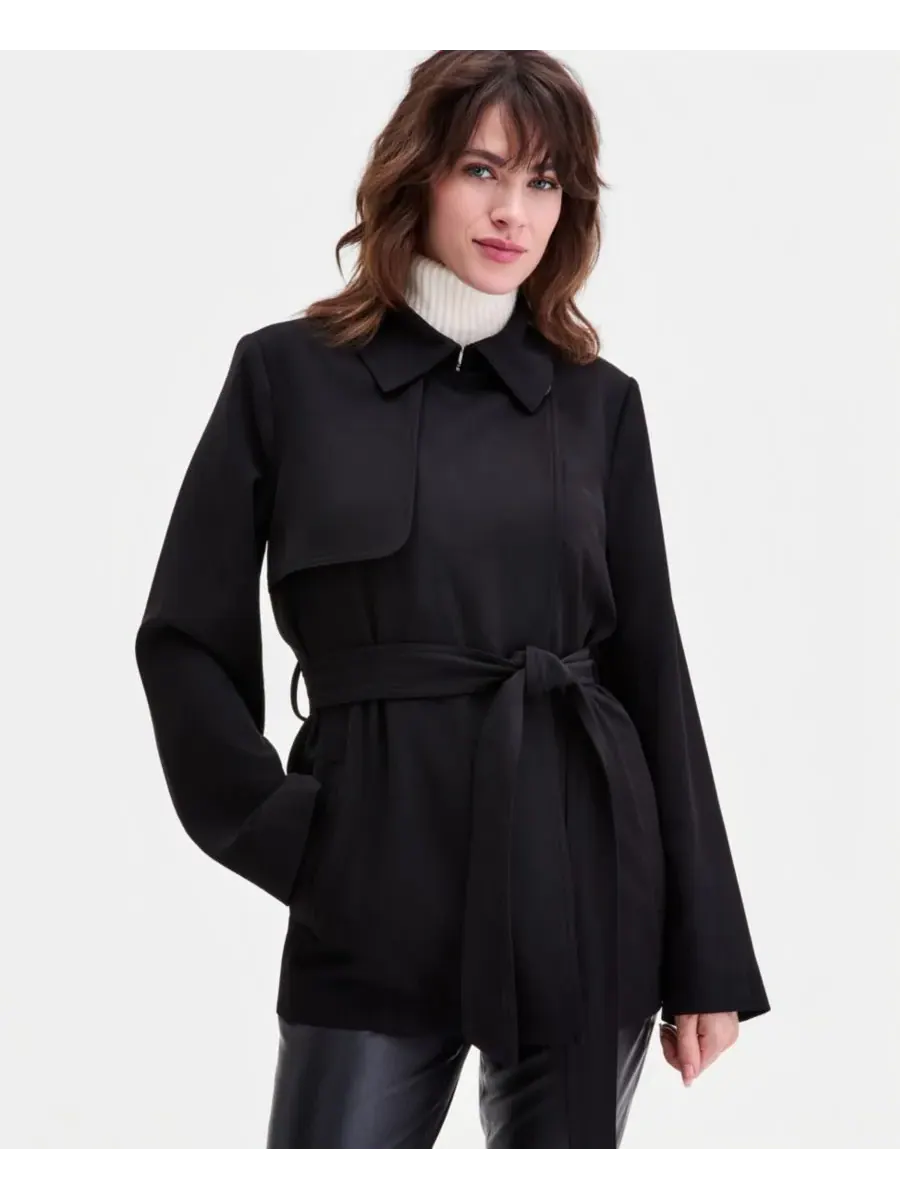 Женский короткий тренч из крепа с поясом Calvin Klein