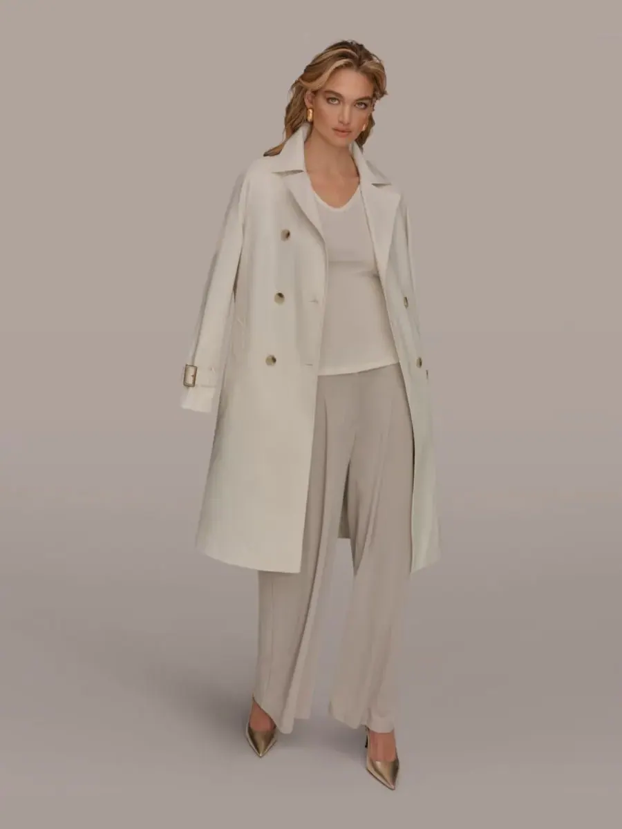 Женский двубортный тренч с поясом и воротником с вырезом Donna Karan New York — изображение 3 из 9, бежевый