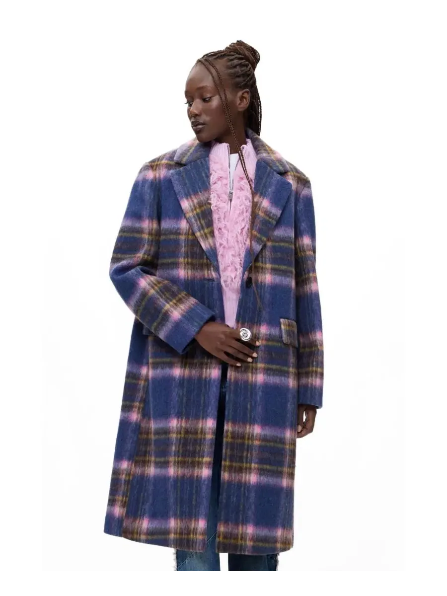 Женское длинное пальто в клетку из шерстяной смеси Desigual
