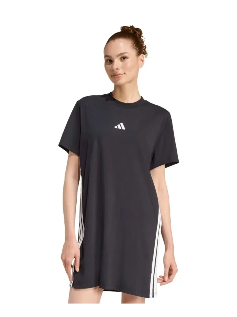 Женская футболка-платье с круглым вырезом и тремя полосками Adidas — изображение 1 из 5, черный