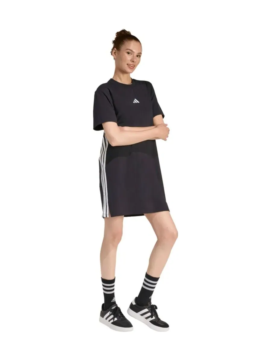 Женская футболка-платье с круглым вырезом и тремя полосками Adidas — изображение 2 из 5, черный