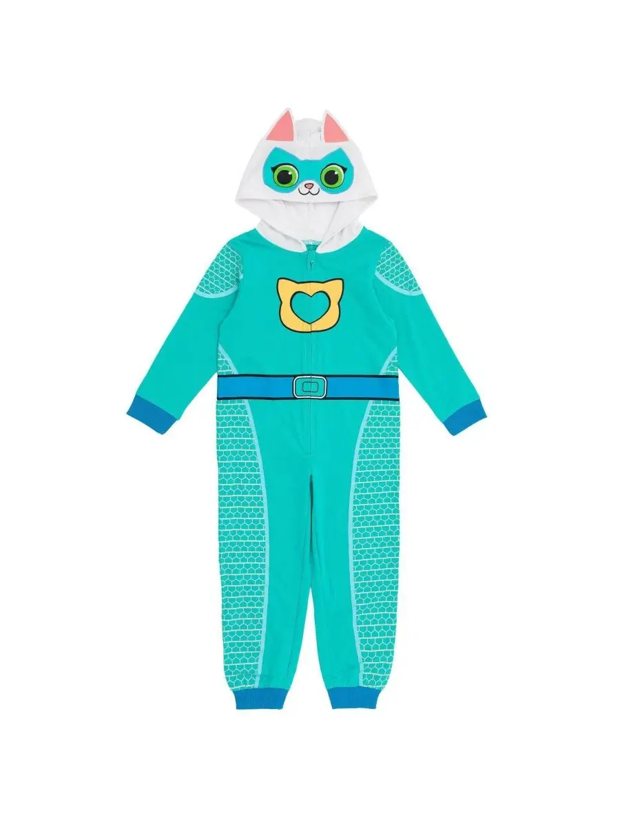 Детский комбинезон-костюм с капюшоном Super Kitties, Teal Bitsy