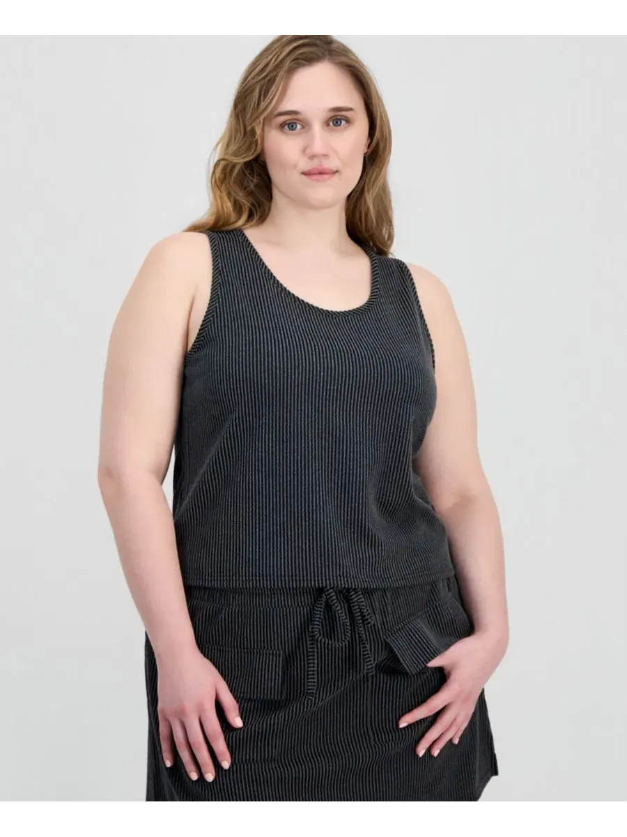 Комплект из топа без рукавов и юбки-шорт с карманами, модель Plus Size Ribbed Knit FULL CIRCLE — изображение 3 из 5, черный