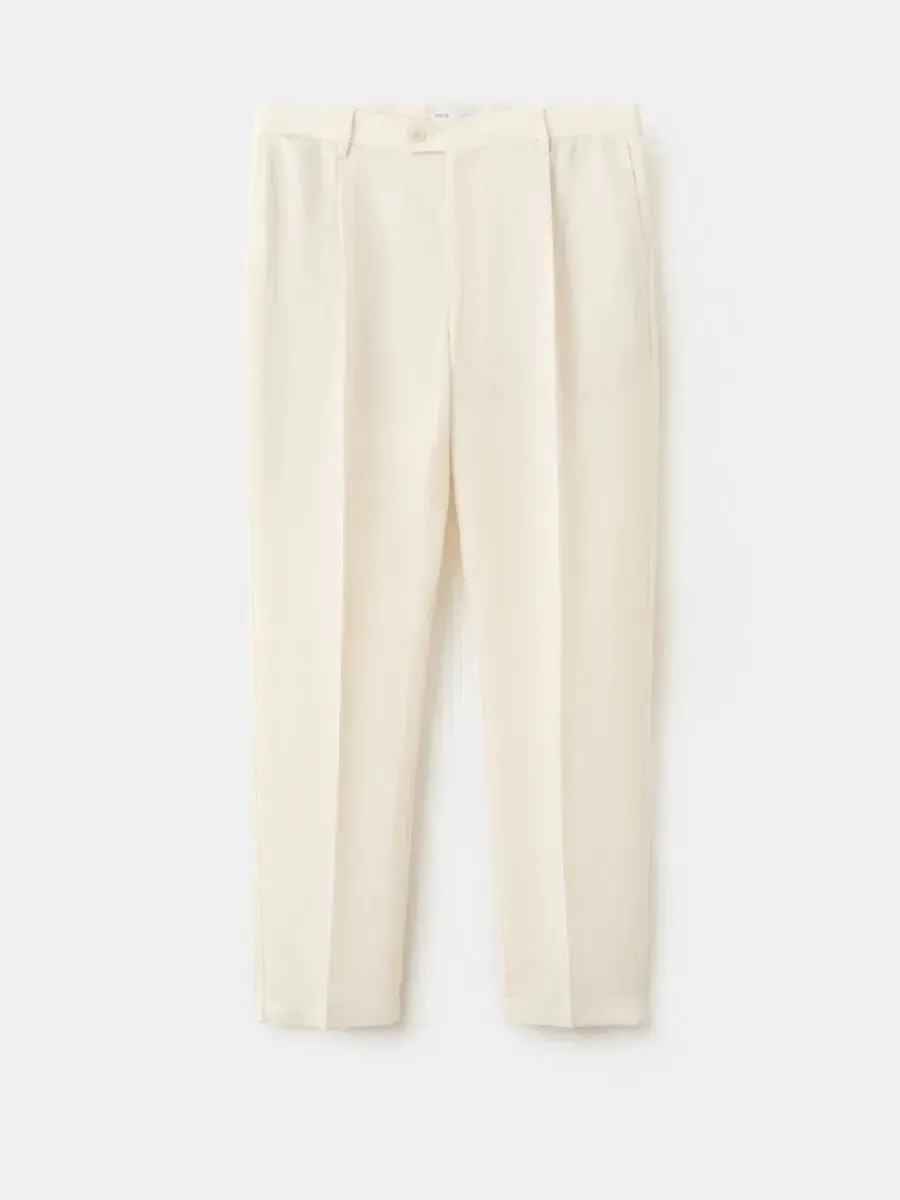 Брюки мужские Regular Fit из смеси лиоцелла и льна Mango — изображение 2 из 8, слоновая кость белый