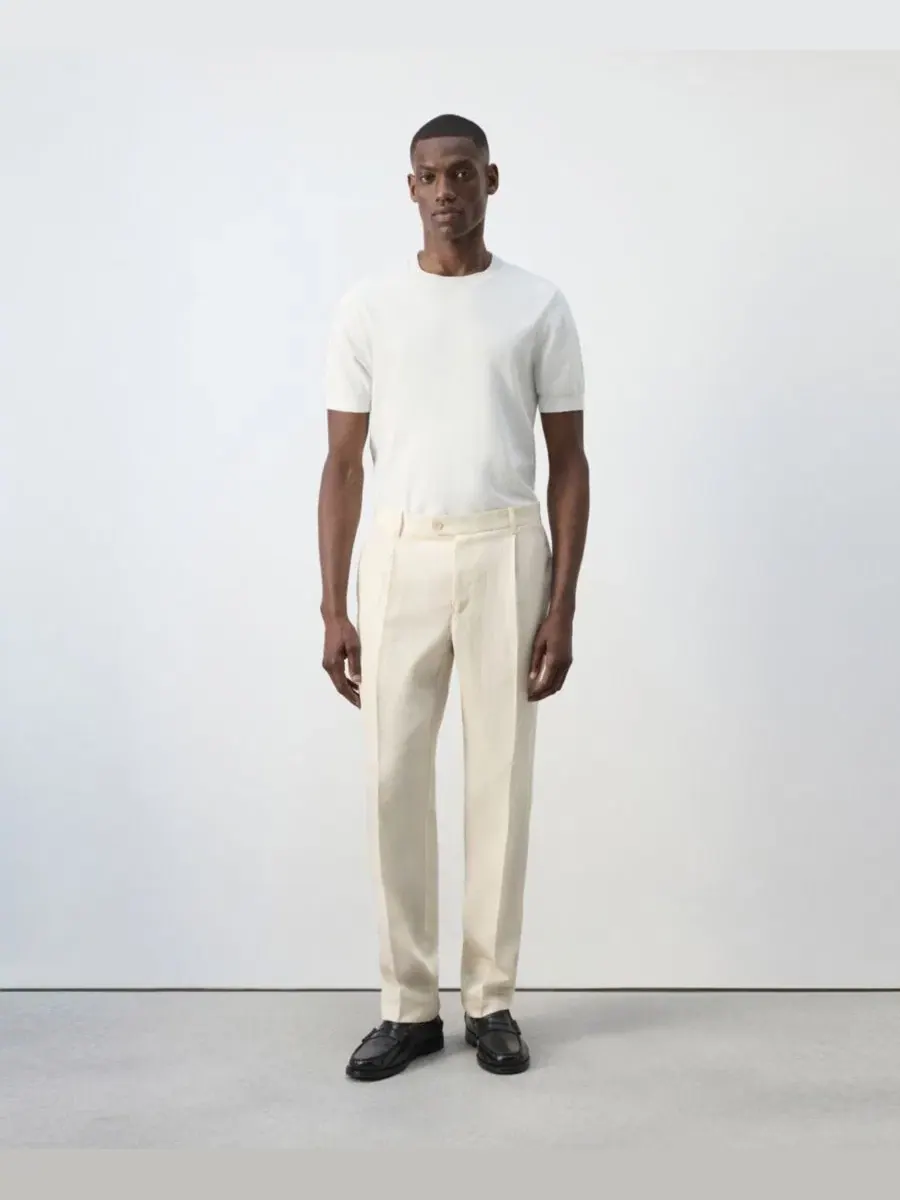 Брюки мужские Regular Fit из смеси лиоцелла и льна Mango — изображение 8 из 8, слоновая кость белый
