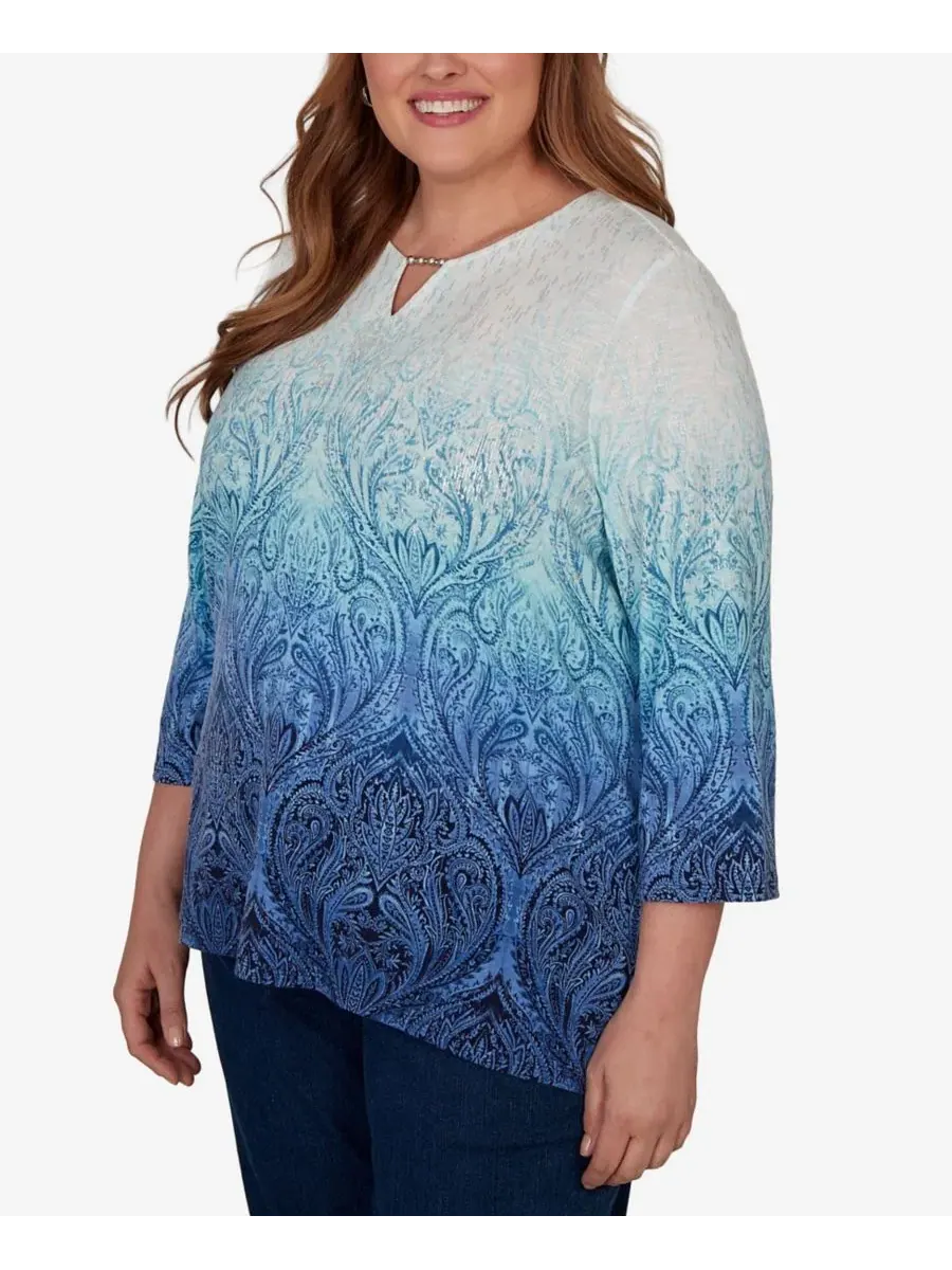 Блуза с принтом Ombre Medallion Alfred Dunner — изображение 2 из 5, джинсовый синий