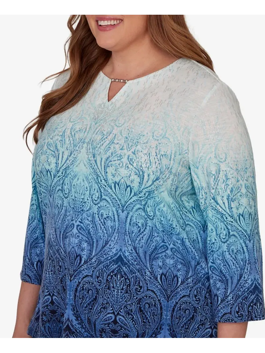 Блуза с принтом Ombre Medallion Alfred Dunner — изображение 4 из 5, джинсовый синий