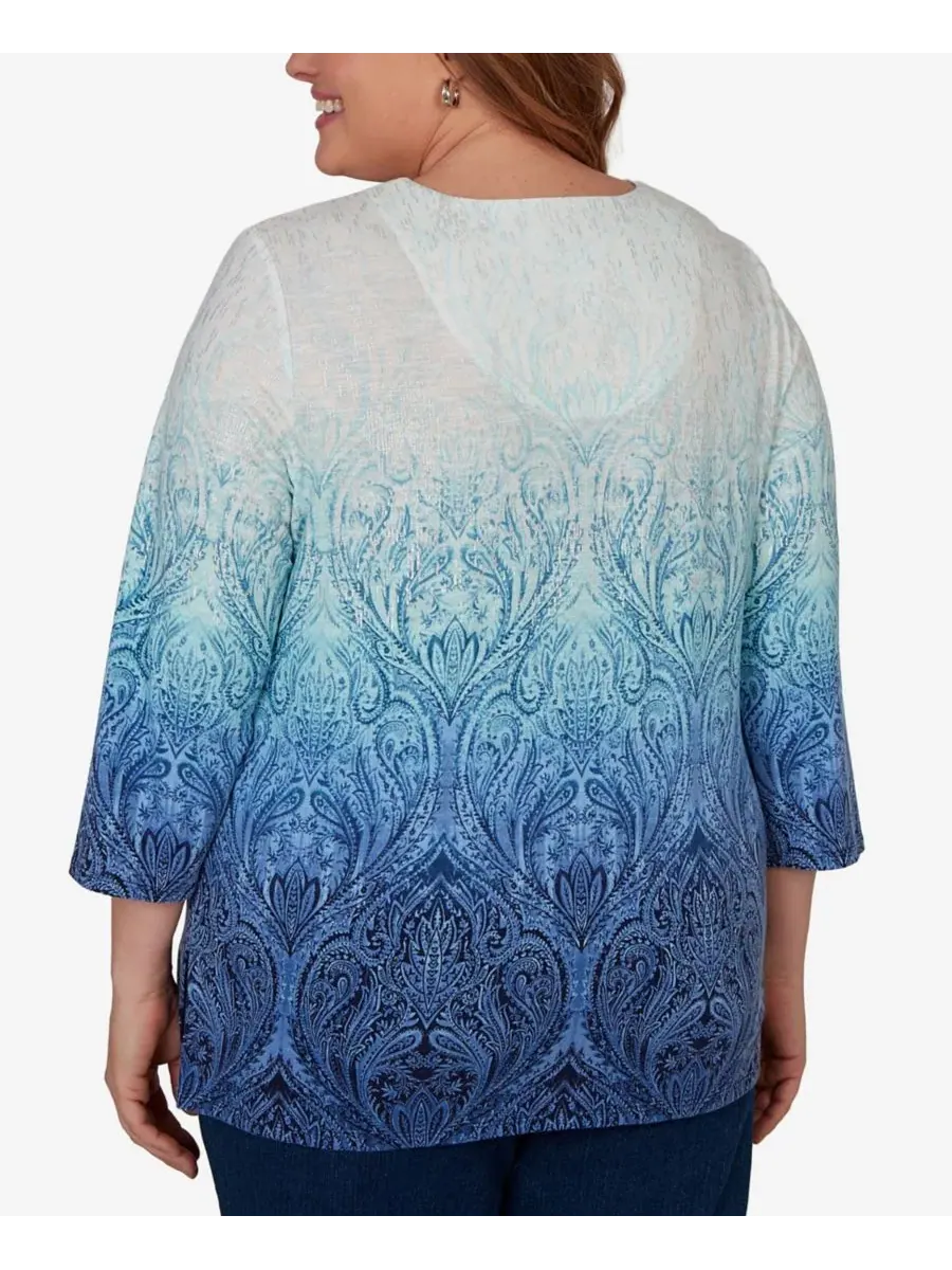 Блуза с принтом Ombre Medallion Alfred Dunner — изображение 5 из 5, джинсовый синий