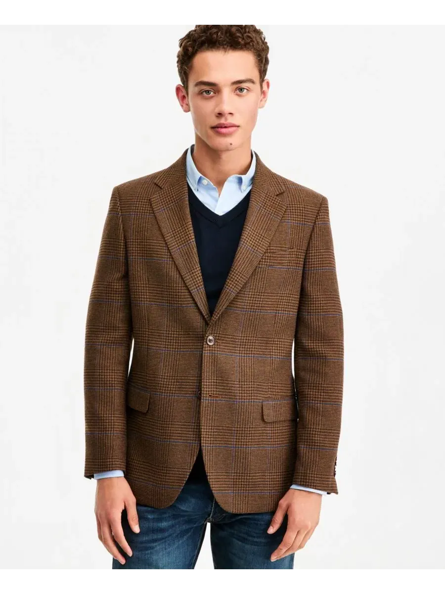 Мужской пиджак из твида с принтом в клетку, Modern Fit Nautica
