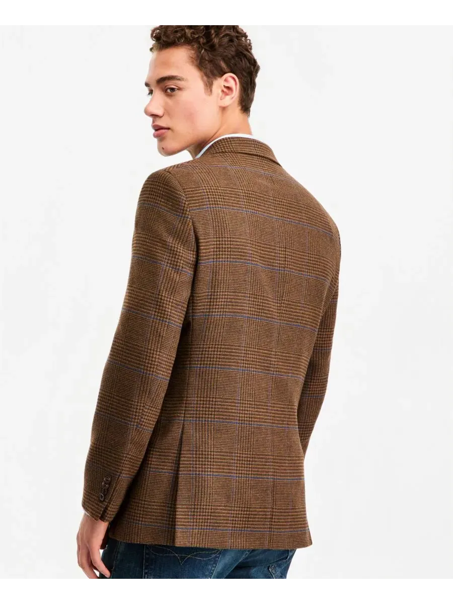 Мужской пиджак из твида с принтом в клетку, Modern Fit Nautica — изображение 4 из 5, коричневый
