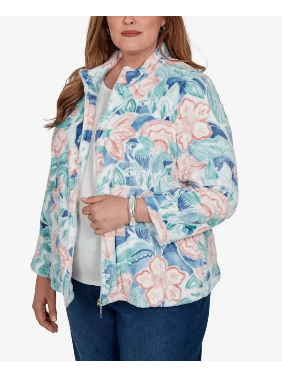 Жакет с цветочным принтом и воротником-стойкой Plus Size Floral Stand-Collar Jacket Alfred Dunner — изображение 2 из 5