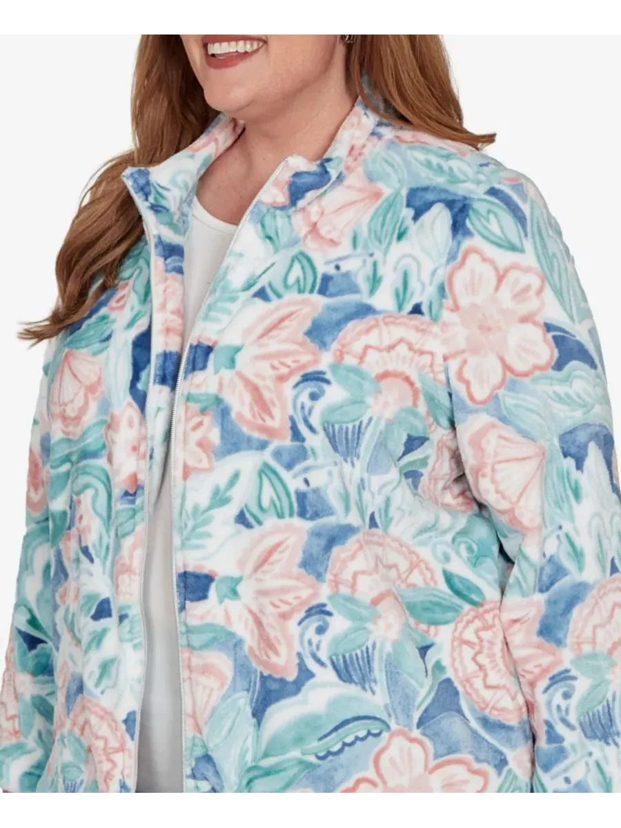 Жакет с цветочным принтом и воротником-стойкой Plus Size Floral Stand-Collar Jacket Alfred Dunner — изображение 4 из 5