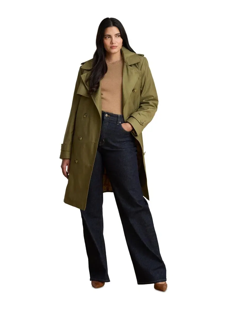 Пальто-тренч двубортное с поясом, модель Double Breasted Trench Coat Lauren Ralph Lauren — изображение 2 из 3, агава