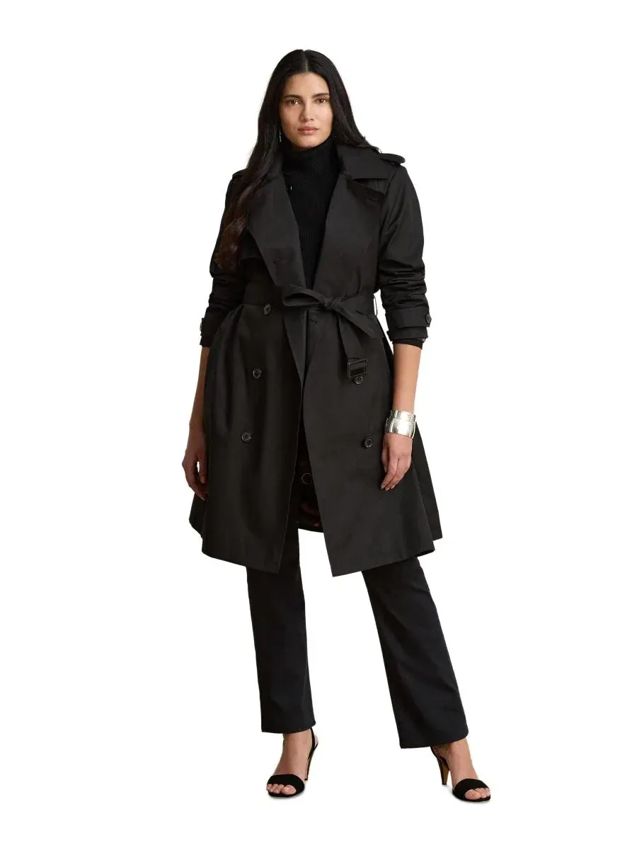Пальто-тренч двубортное с поясом, модель Double Breasted Trench Coat Lauren Ralph Lauren — изображение 2 из 3, черный