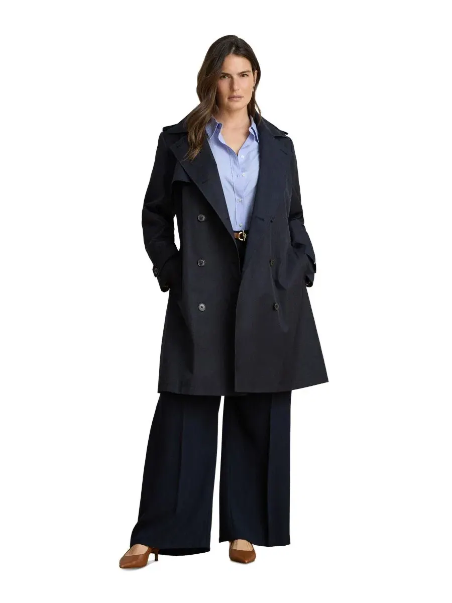 Двубортное пальто-тренч с поясом Lauren Ralph Lauren — изображение 2 из 3, темно-синий