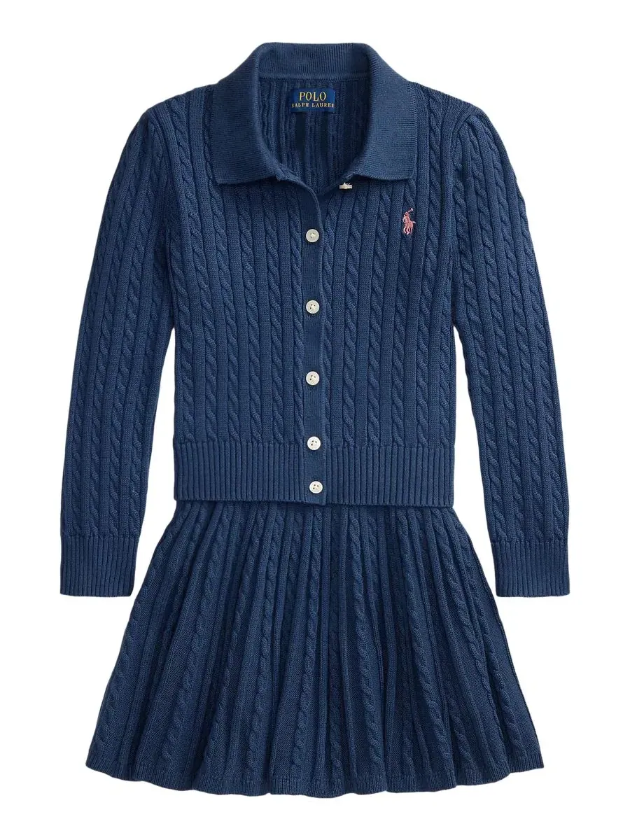 Комплект из джемпера-поло и юбки, с косами Polo Ralph Lauren — изображение 5 из 6, темно-синий
