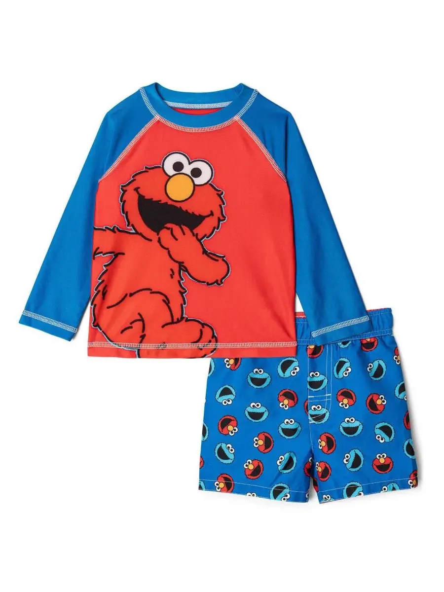 Комплект плавательный из рашгарда с длинным рукавом и плавок Sesame Street