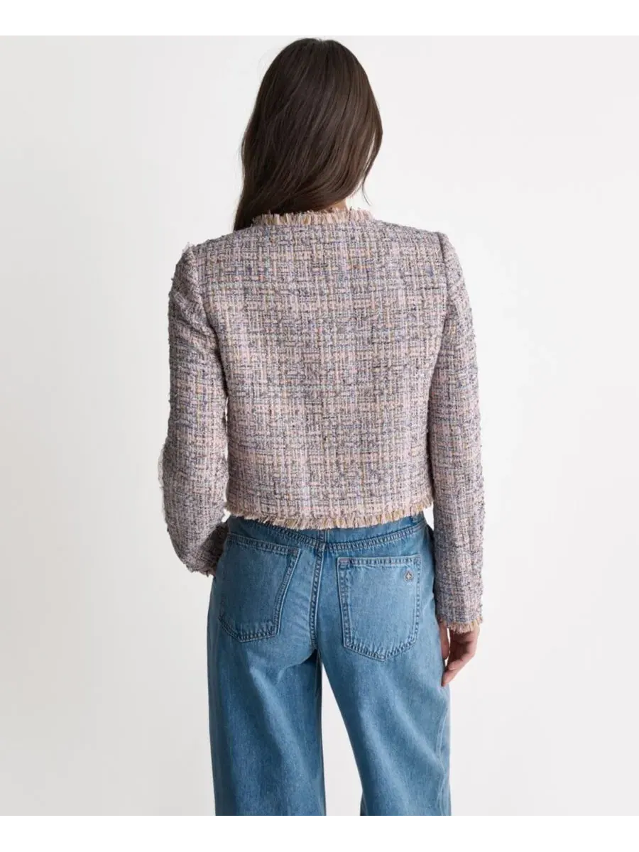 Жакет с бахромой и круглым вырезом Crewneck Fringe Detail Tweed BCBG — изображение 4 из 8, мульти