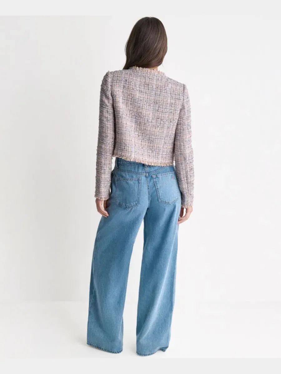 Жакет с бахромой и круглым вырезом Crewneck Fringe Detail Tweed BCBG — изображение 5 из 8, мульти