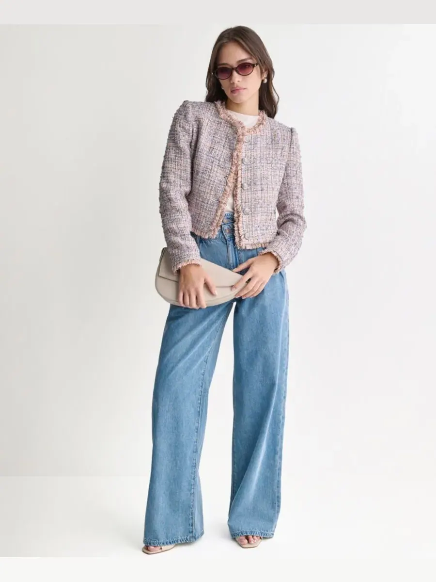 Жакет с бахромой и круглым вырезом Crewneck Fringe Detail Tweed BCBG — изображение 8 из 8, мульти