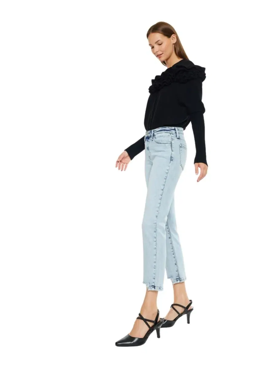 Джинсы прямого кроя с заниженной талией Pam Mid Rise Crop Straight KanCan Essential — изображение 7 из 8, средняя отмывка