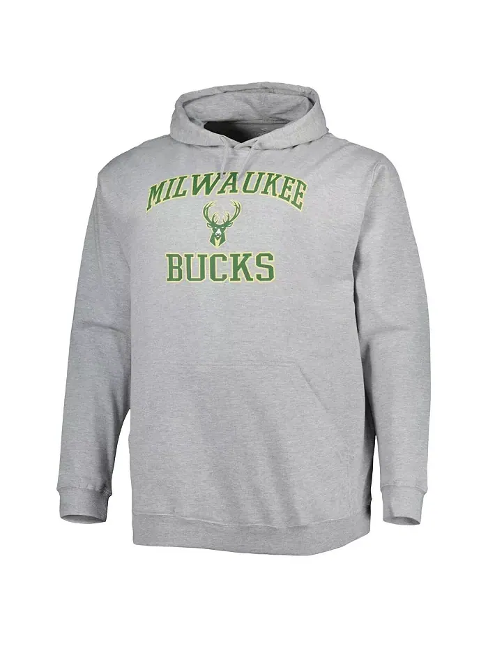 Мужская толстовка с капюшоном Milwaukee Bucks Big and Tall Heart and Soul — изображение 2 из 3, серый