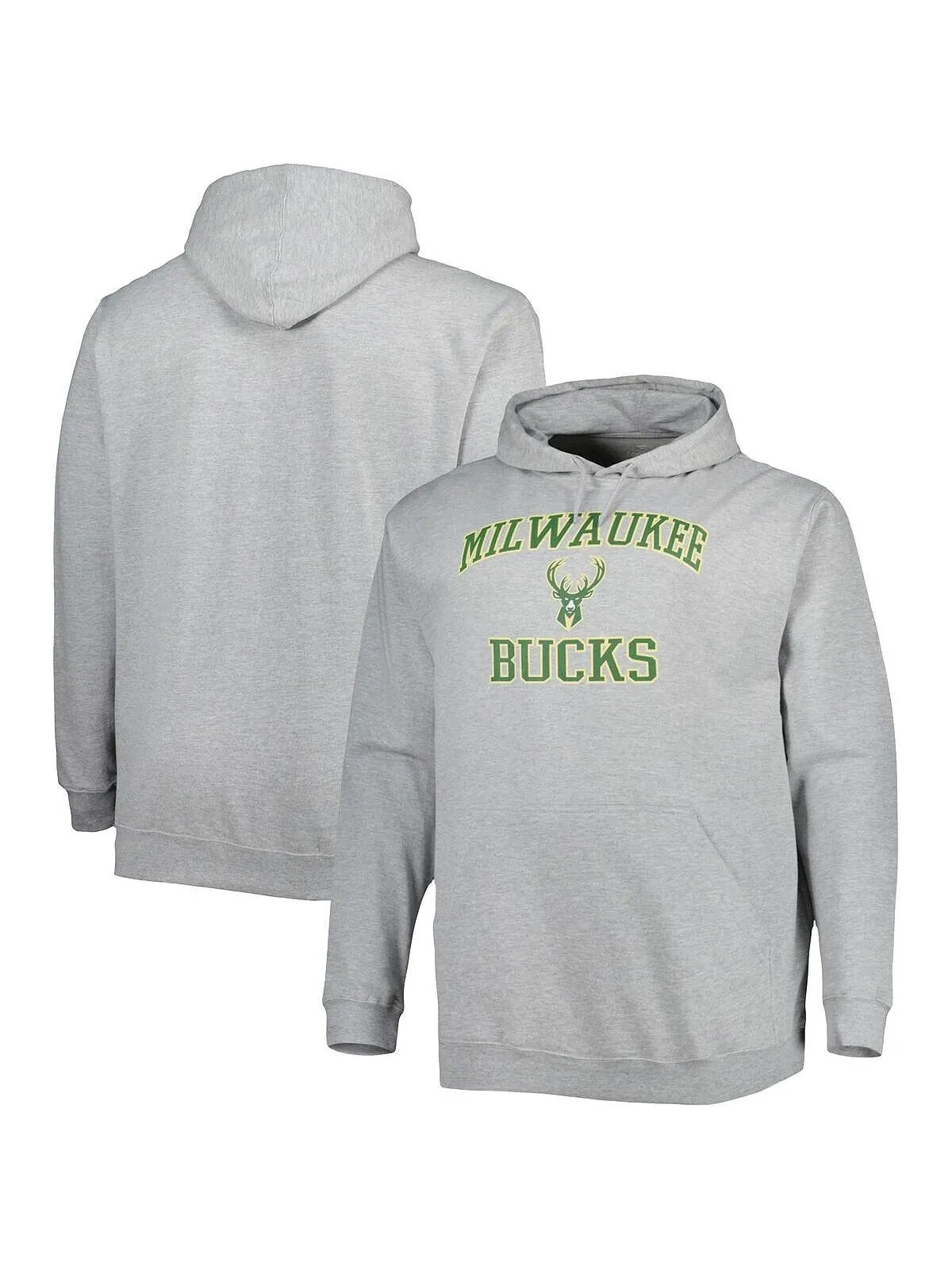 Мужская толстовка с капюшоном milwaukee bucks big and tall heart and soul в меланжевом сером цвете — изображение 1 из 3