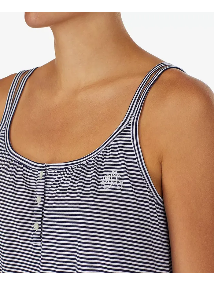 Ночная рубашка из хлопкового трикотажа с двумя бретелями Lauren Ralph Lauren — изображение 3 из 12, темный синий