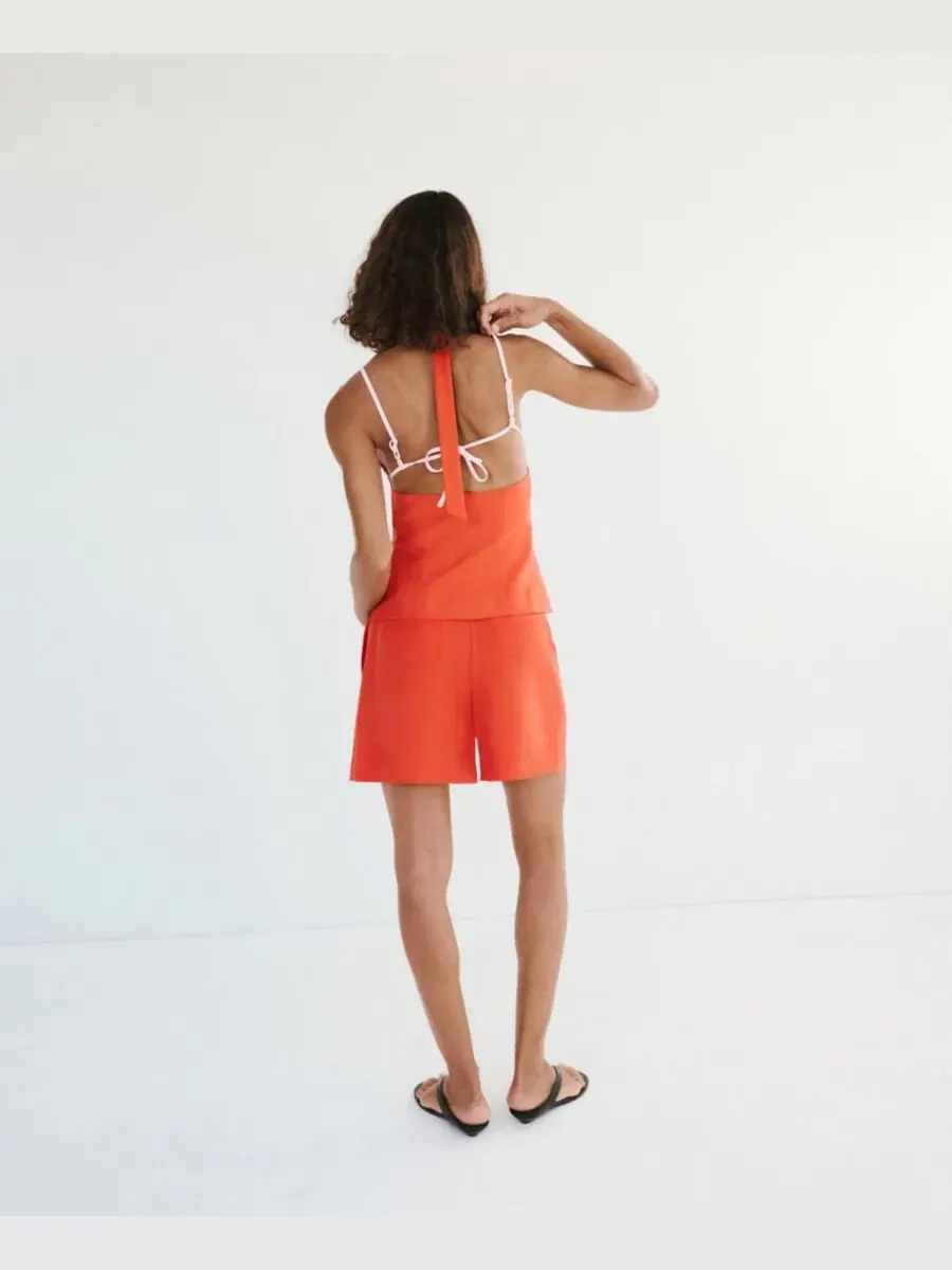 Бермуды прямого кроя из лиоцелла, с поясом, модель Straight-Fit Lyocell Bermuda Shorts MANGO — изображение 3 из 6, оранжевый
