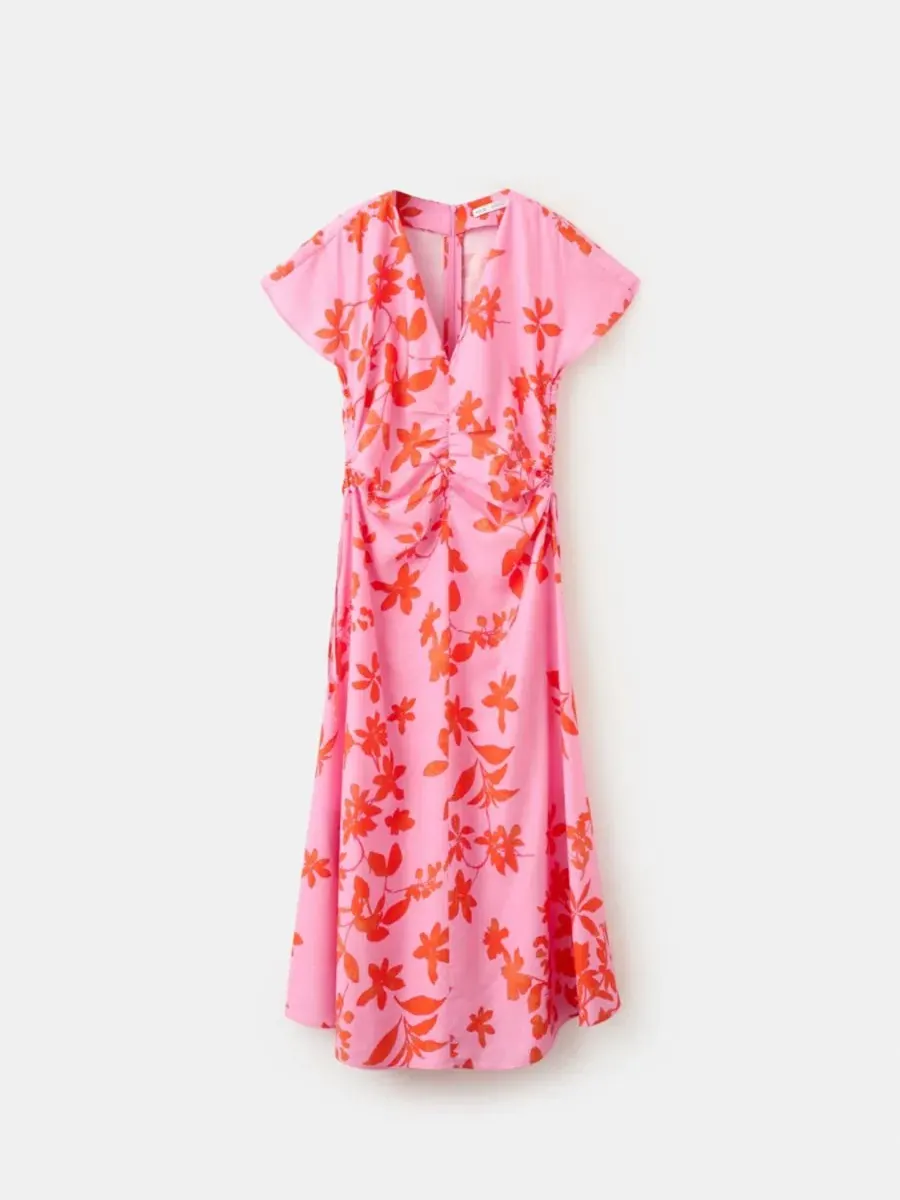 Платье с боковыми сборками и цветочным принтом, модель Ruched Sides Floral MANGO