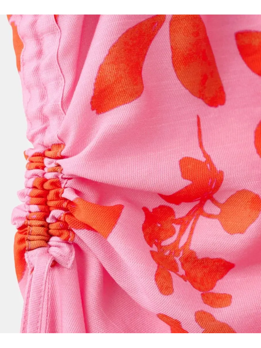 Платье с боковыми сборками и цветочным принтом, модель Ruched Sides Floral MANGO — изображение 8 из 8, розовый