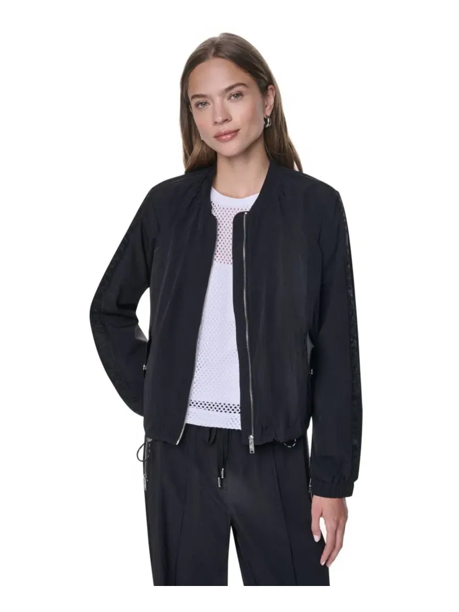 Женская технологичная куртка-бомбер с логотипом и мятой текстурой DKNY