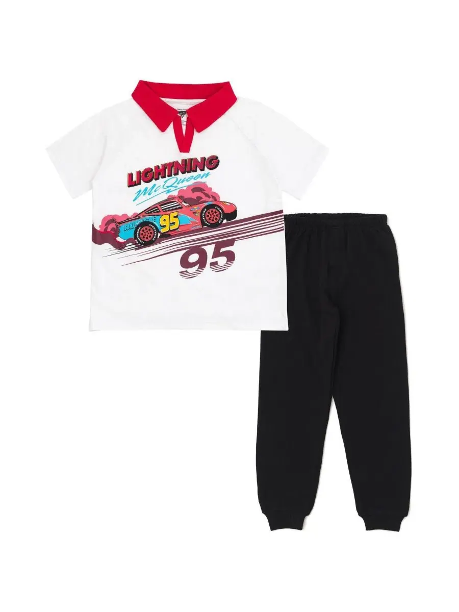Комплект поло и джоггеров с принтом Lightning McQueen Cars — черный