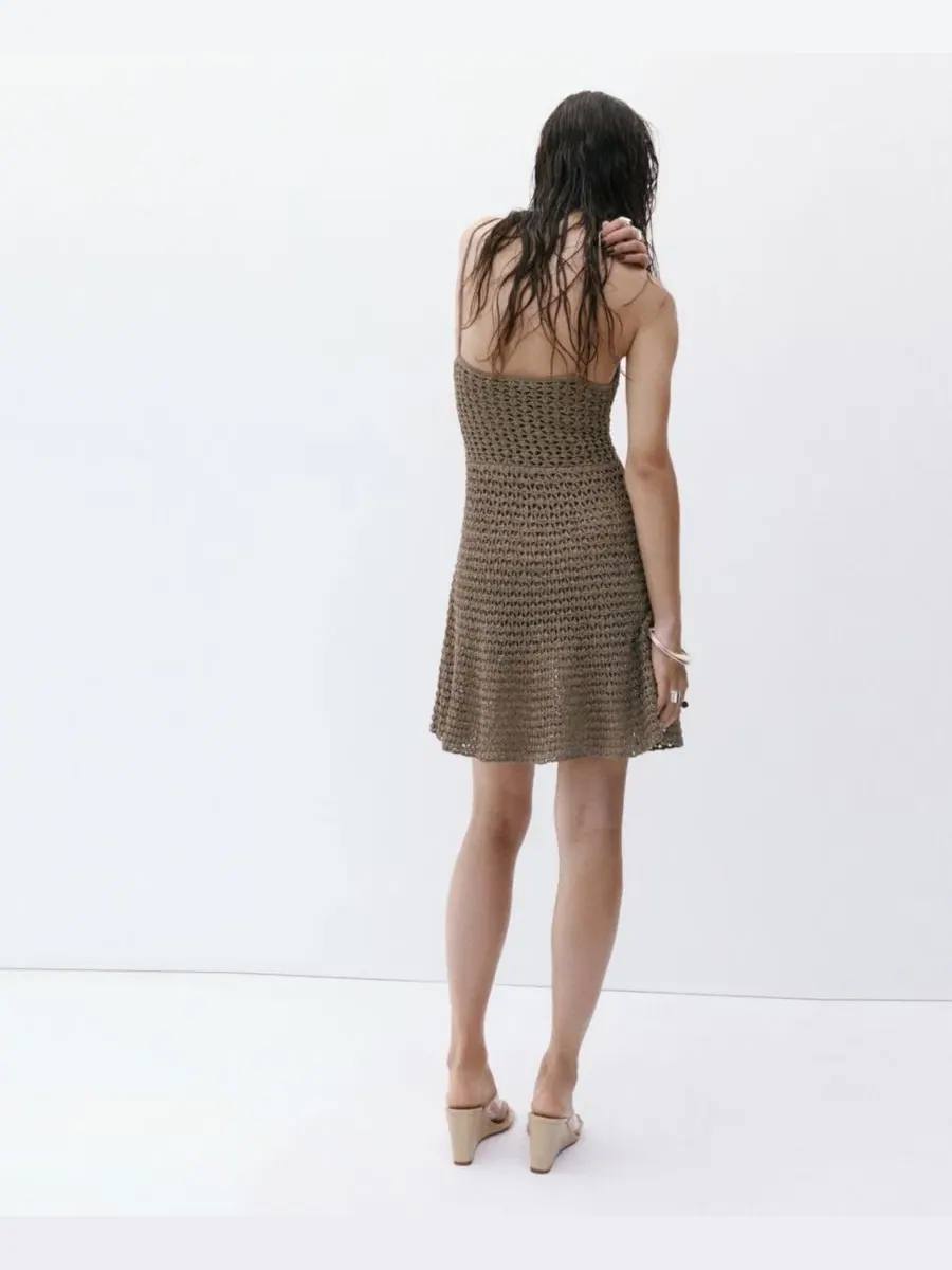 Платье-трапеция с люрексом Mango Dress — изображение 5 из 6, коричневый
