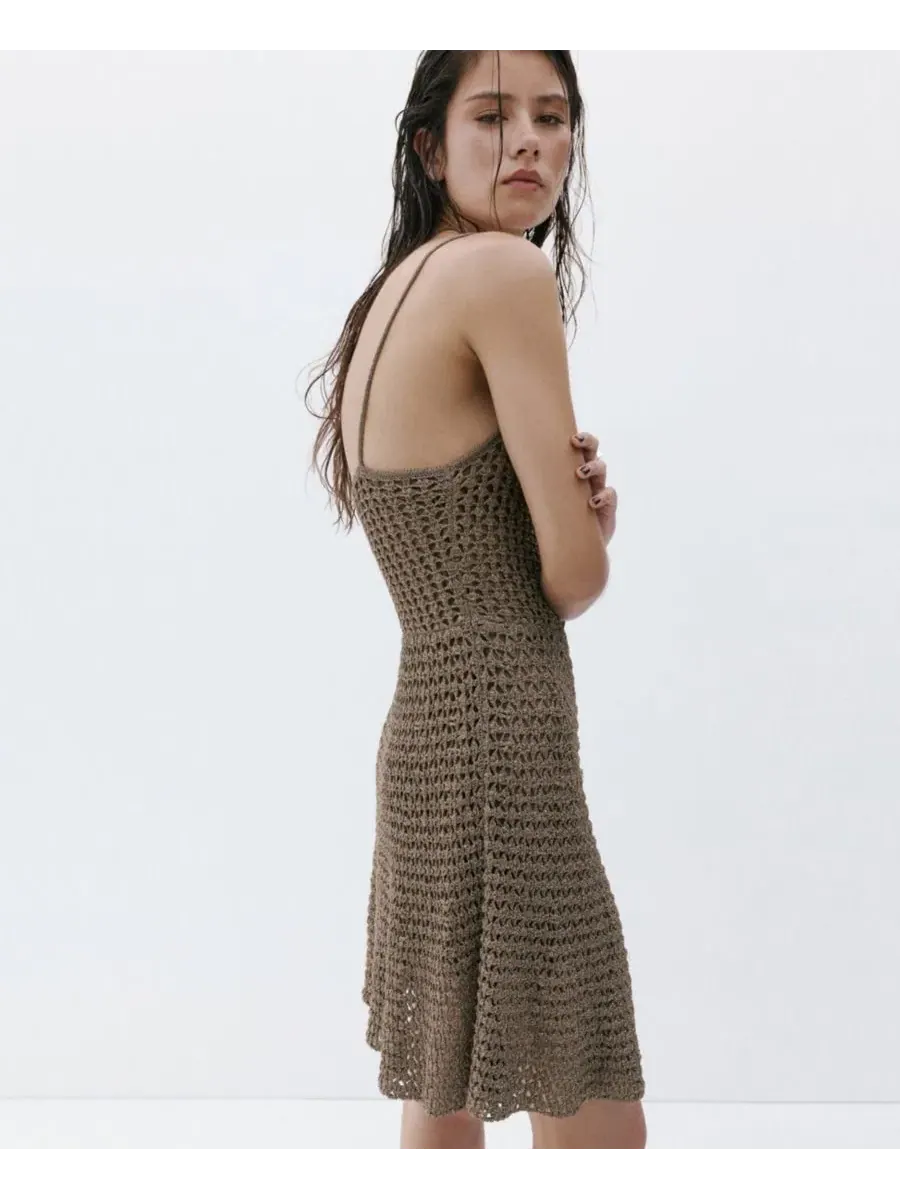 Платье-трапеция с люрексом Mango Dress — изображение 6 из 6, коричневый