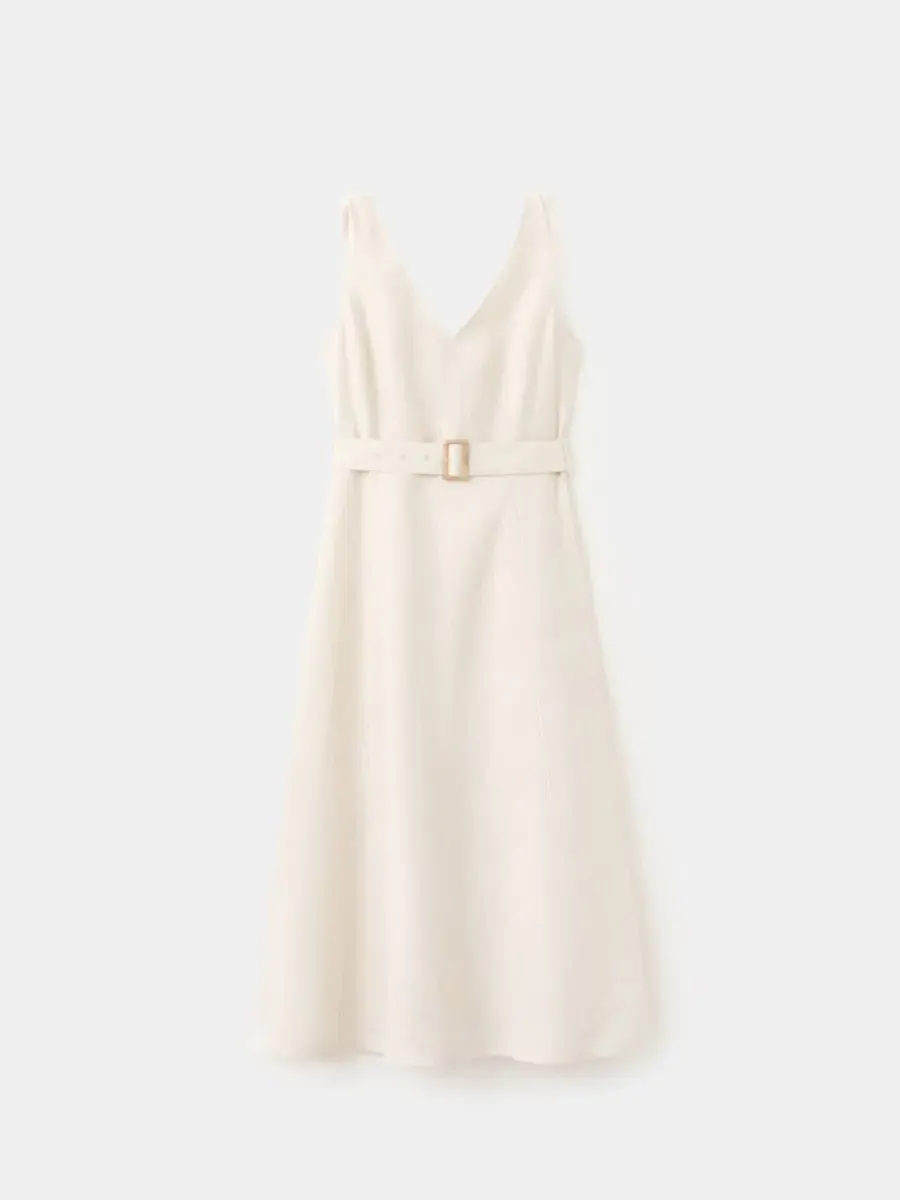Платье-миди из льна с поясом, без рукавов, модель Belt Linen Midi-Dress MANGO
