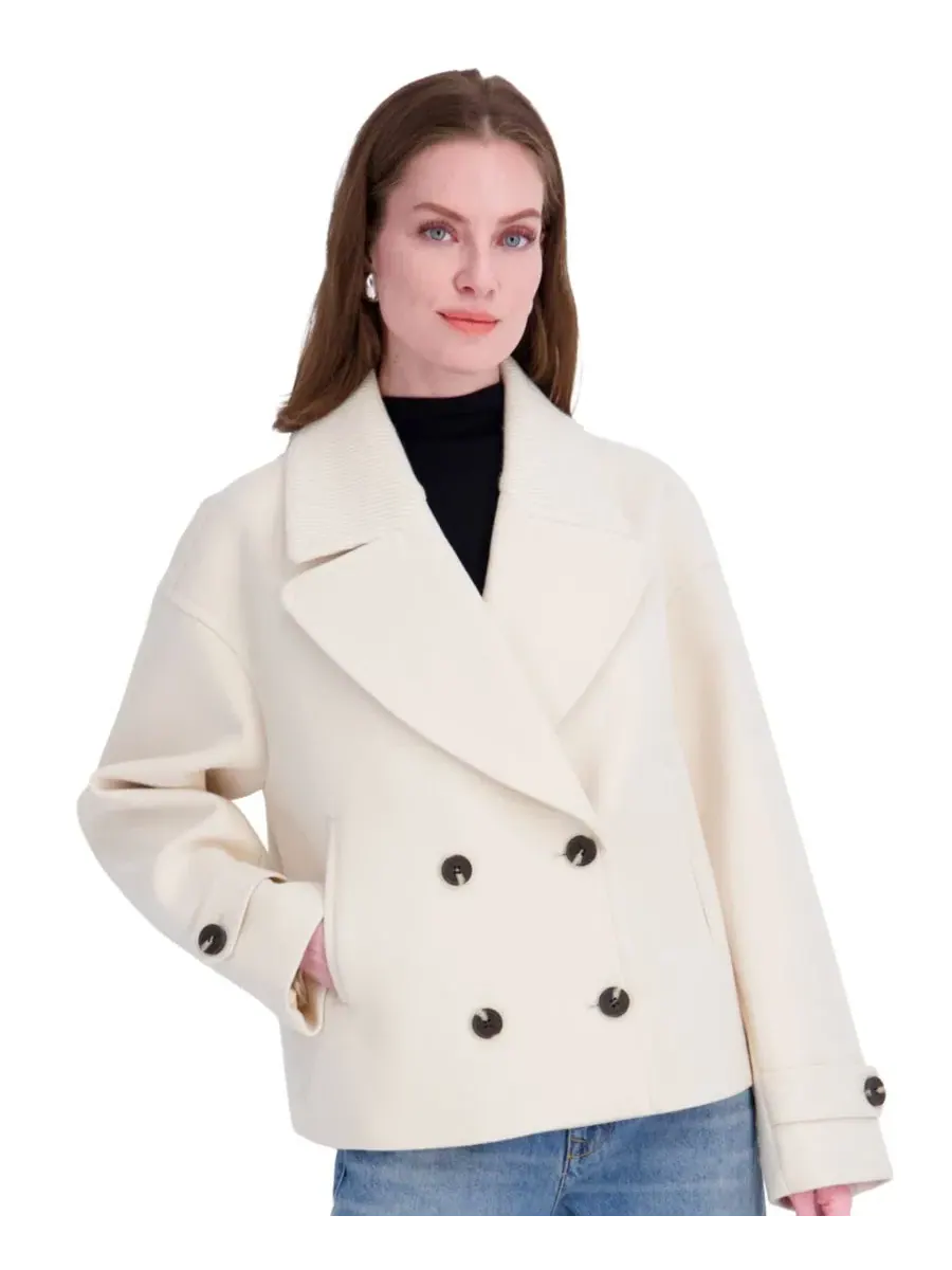 Укороченное пальто с двубортной застежкой и лацканами Off White Tahari