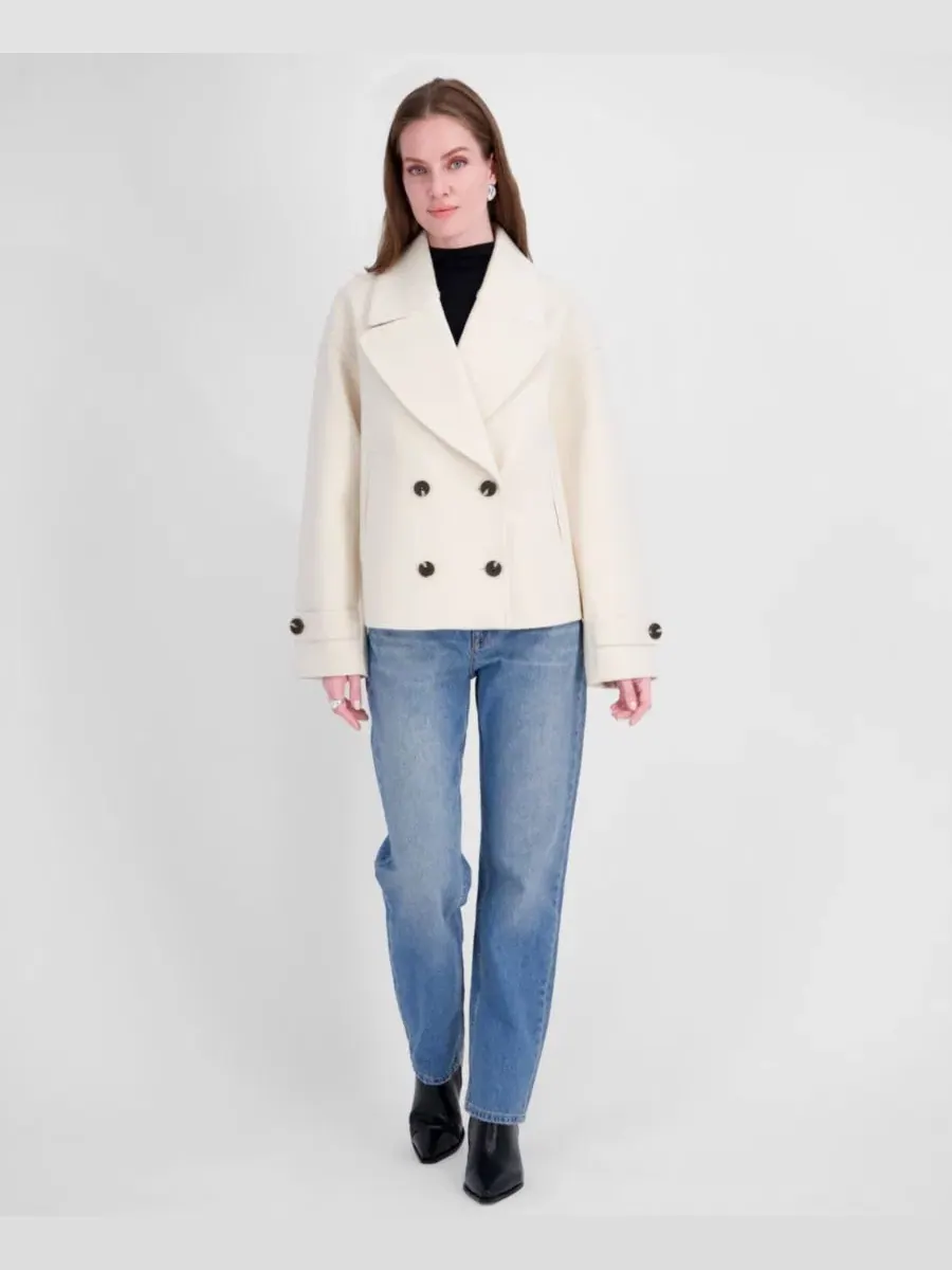 Укороченное пальто с двубортной застежкой и лацканами Off White Tahari — изображение 2 из 8, белый