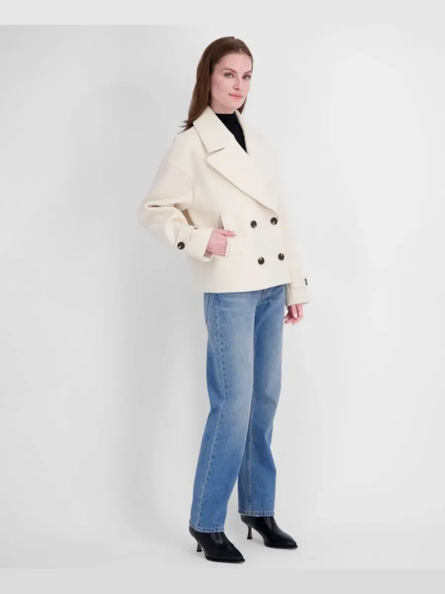 Укороченное пальто с двубортной застежкой и лацканами Off White Tahari — изображение 3 из 8, белый