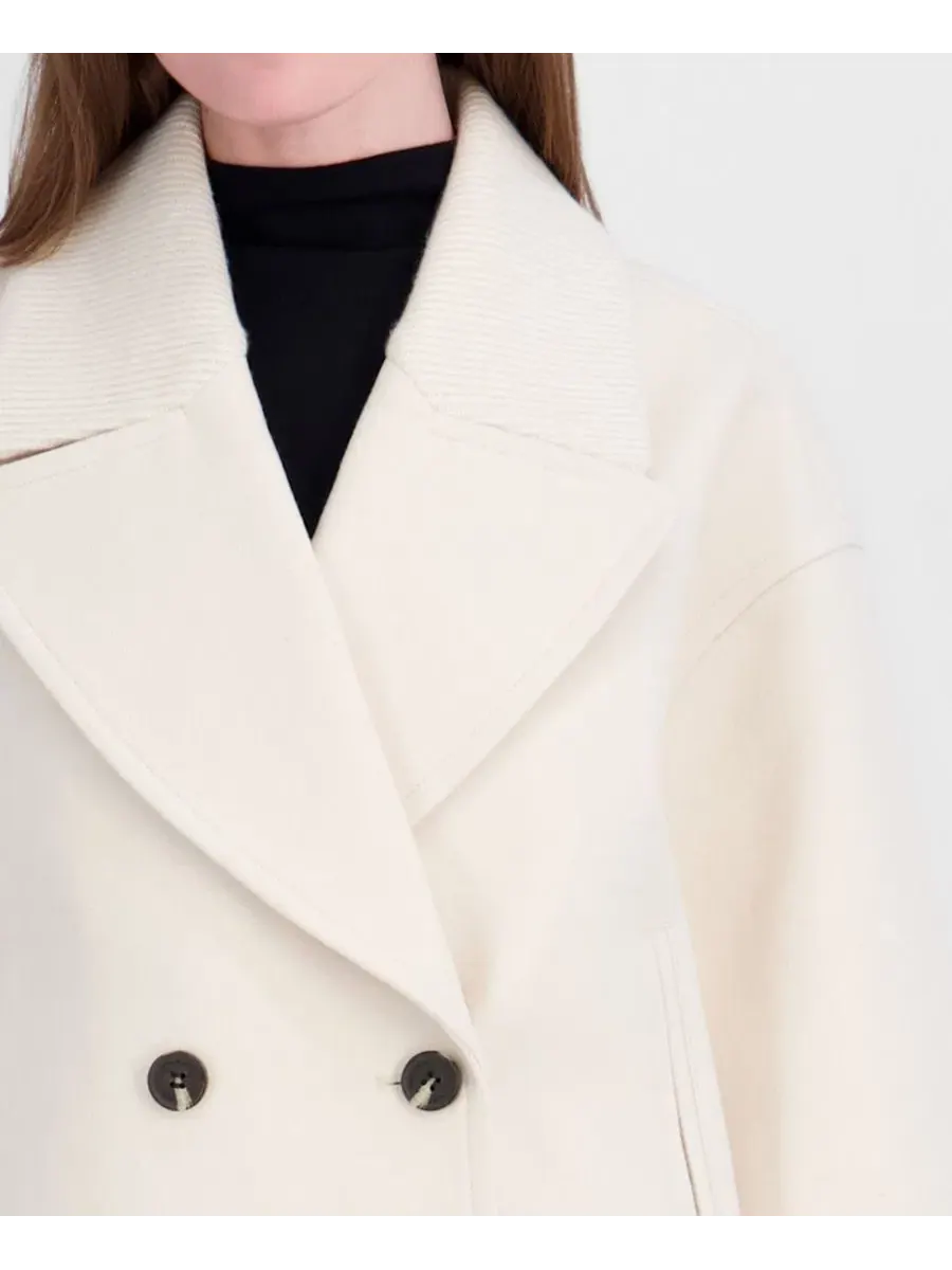 Укороченное пальто с двубортной застежкой и лацканами Off White Tahari — изображение 4 из 8, белый