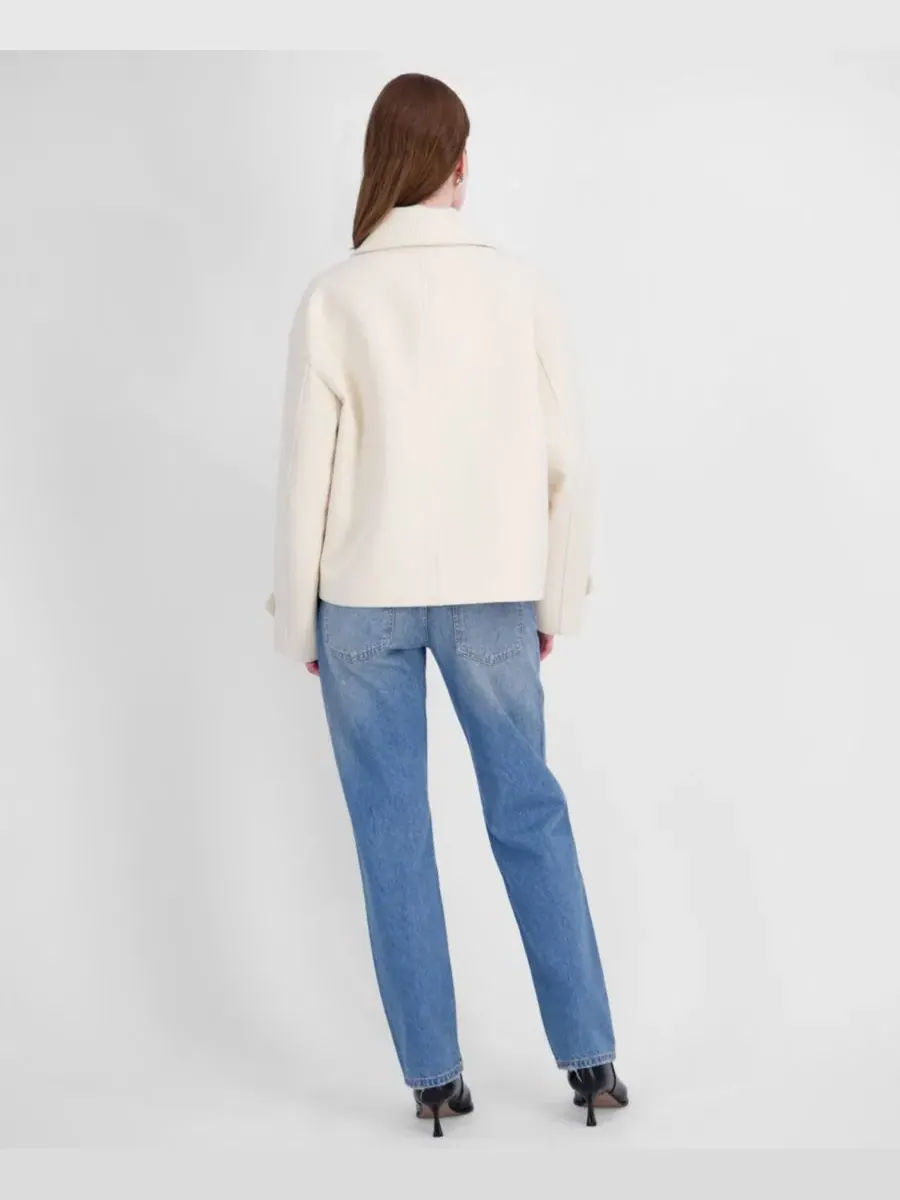 Укороченное пальто с двубортной застежкой и лацканами Off White Tahari — изображение 5 из 8, белый